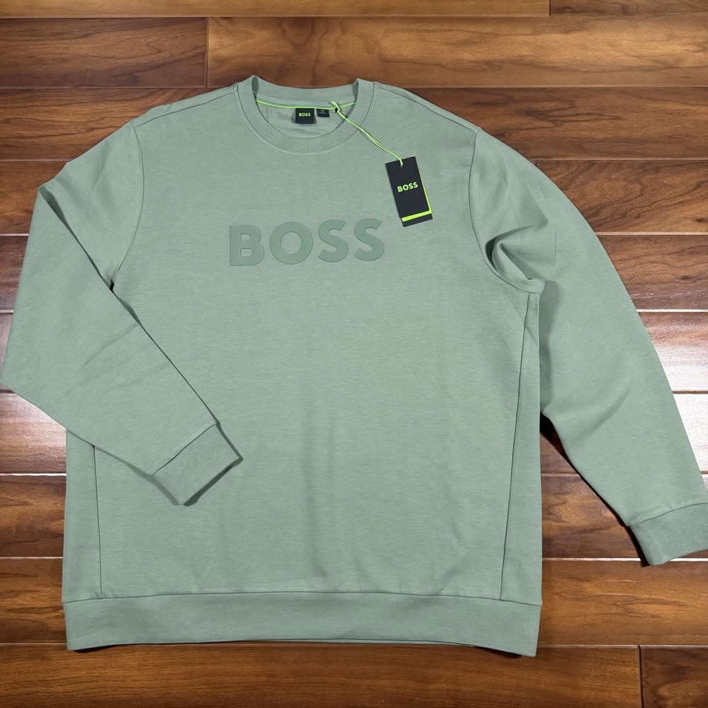 Hugo Boss Men's Size 4XL Green Logo Crewneck Salbo Cotton Jersey Sweatshirt